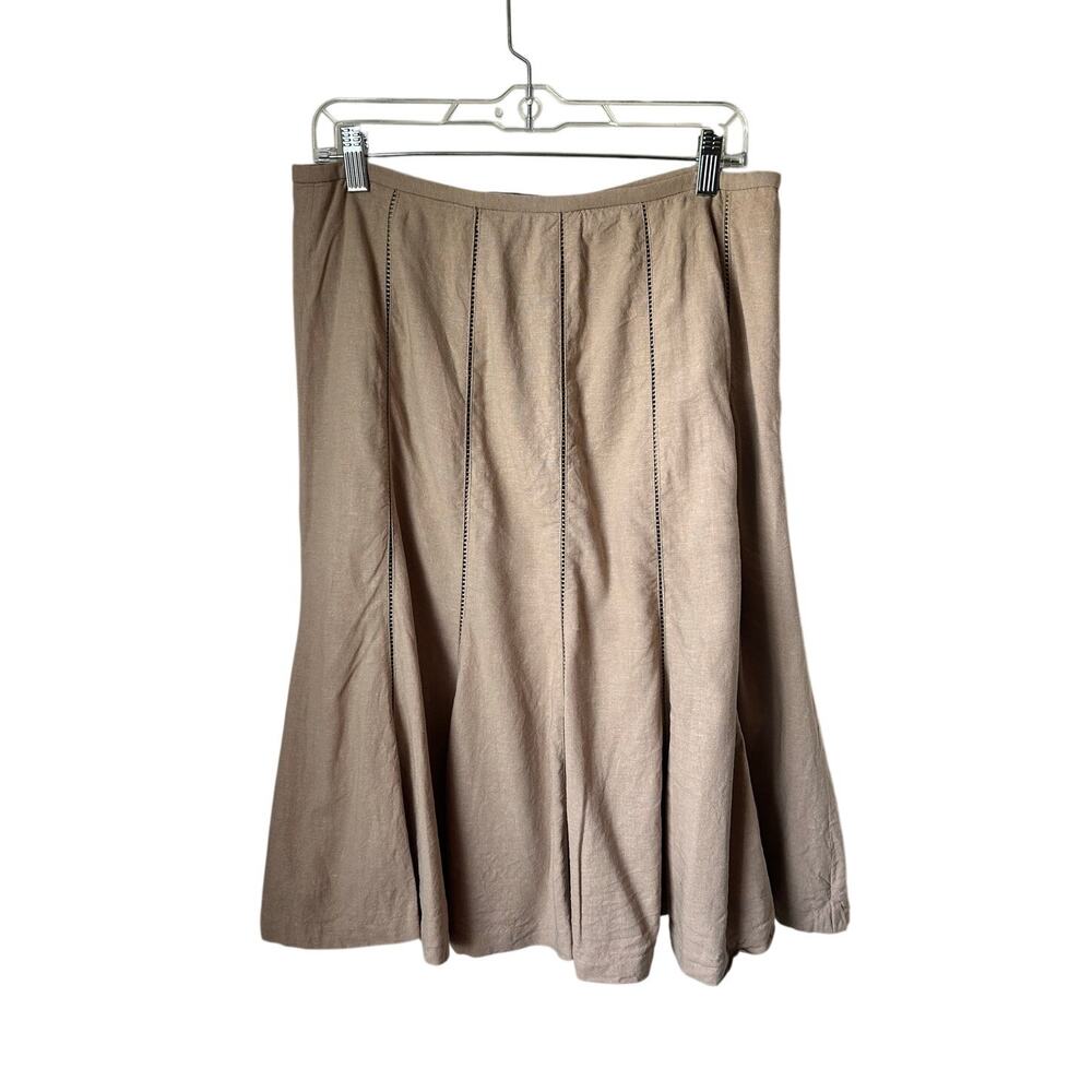 Dalia Collection Linen Blend Beige Midi Skirt - Size 10